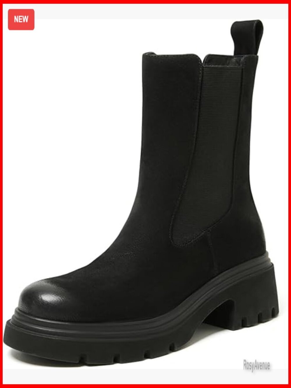 Leather Chelsea Ankle Booties Platform Lug Sole Comfort Walking Dress Boots